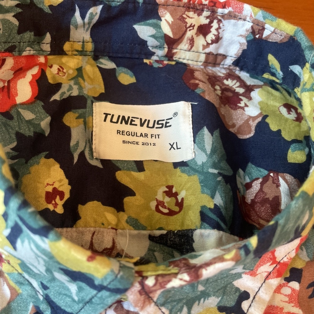 Tunevuse Men's Regular Fit Size XL Floral Collar Button Down Shirt Long Sleeve - Picture 3 of 13